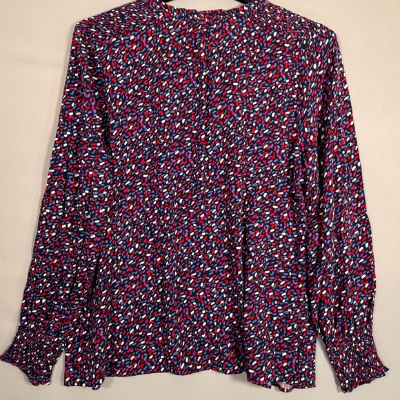 Talbots Blouse Women's Large Blue Pink Purple Long Sleeve‎ Top Large Tie Stretch - Picture 5 of 5